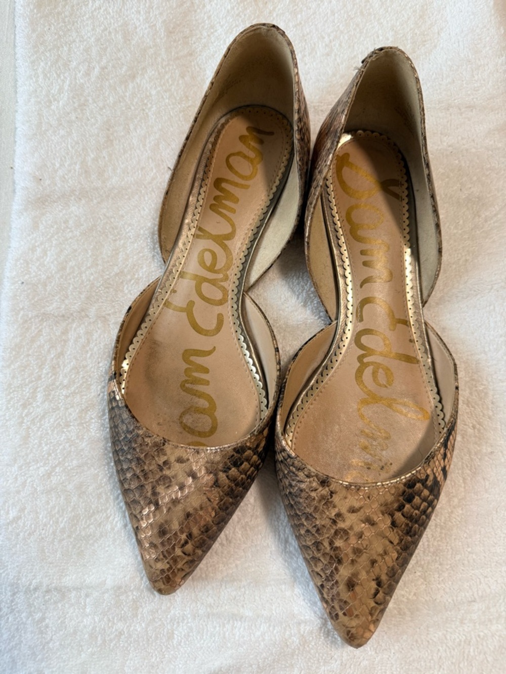 Sam Edelman Metallic Bronze Snake-Print Pointed D'Orsay Flats - Picture 2 of 4